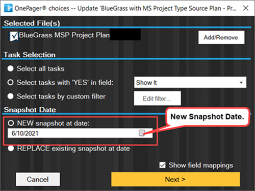 ADDING a Snapshot via Push Update to a OnePager Chart for Version 7.1 ...