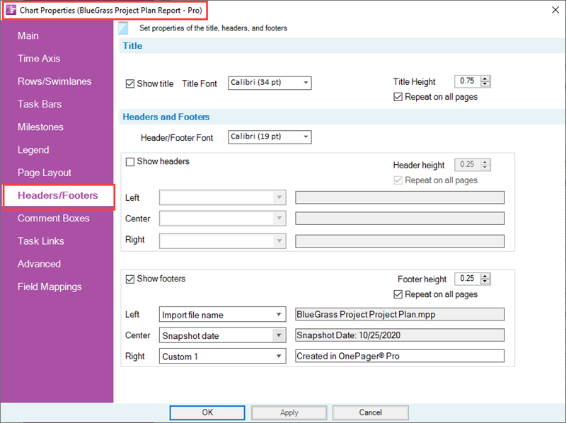 Headers and Footers Tab for OnePager for Version 7.1 - OnePager Wiki