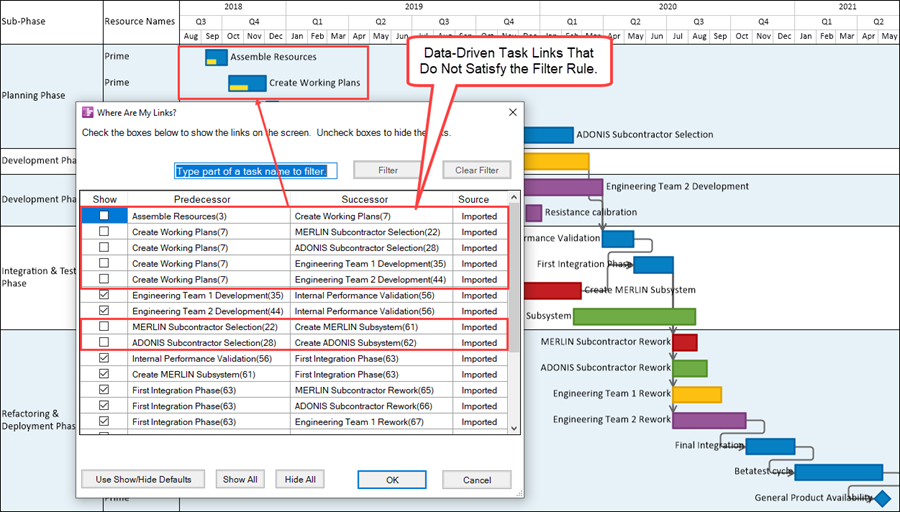 Using Task Link Filtering Rules for Showing/Hiding Task Links for ...
