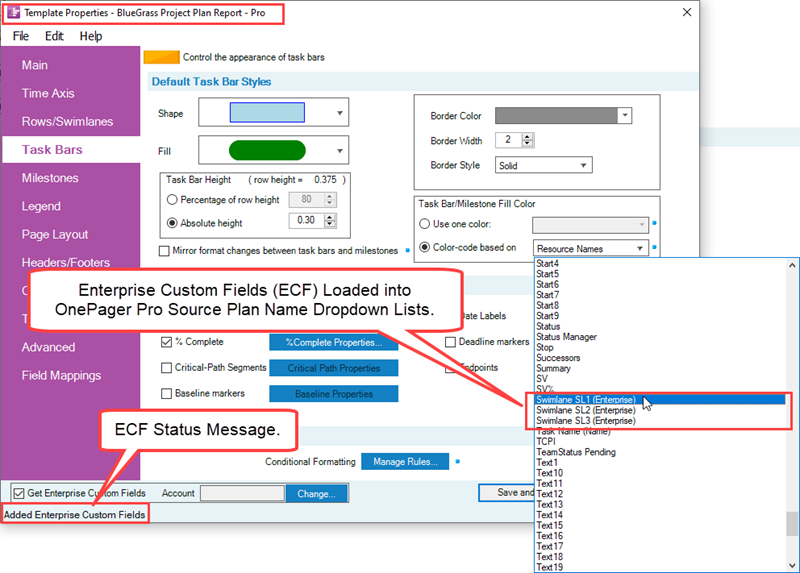 Using Enterprise Custom Fields From Microsoft Project For Onepager Pro