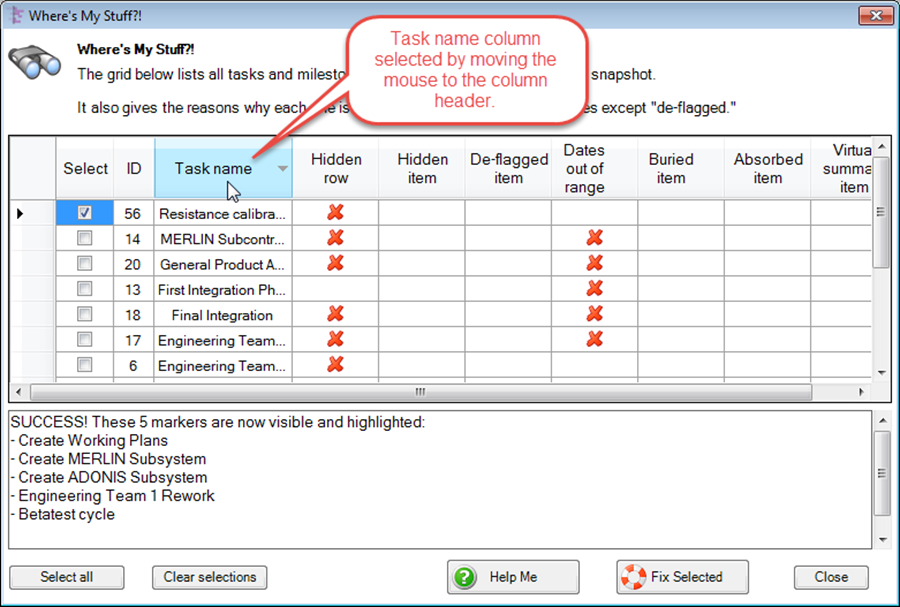 Managing Hidden Tasks and Milestones Using "Where's My Stuff
