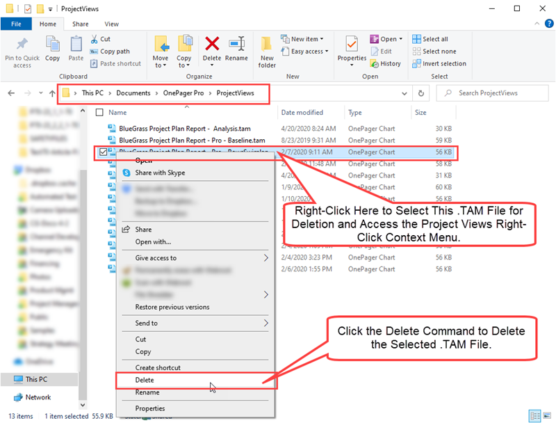 Deleting Charts for Version 7.1 OnePager Documentation